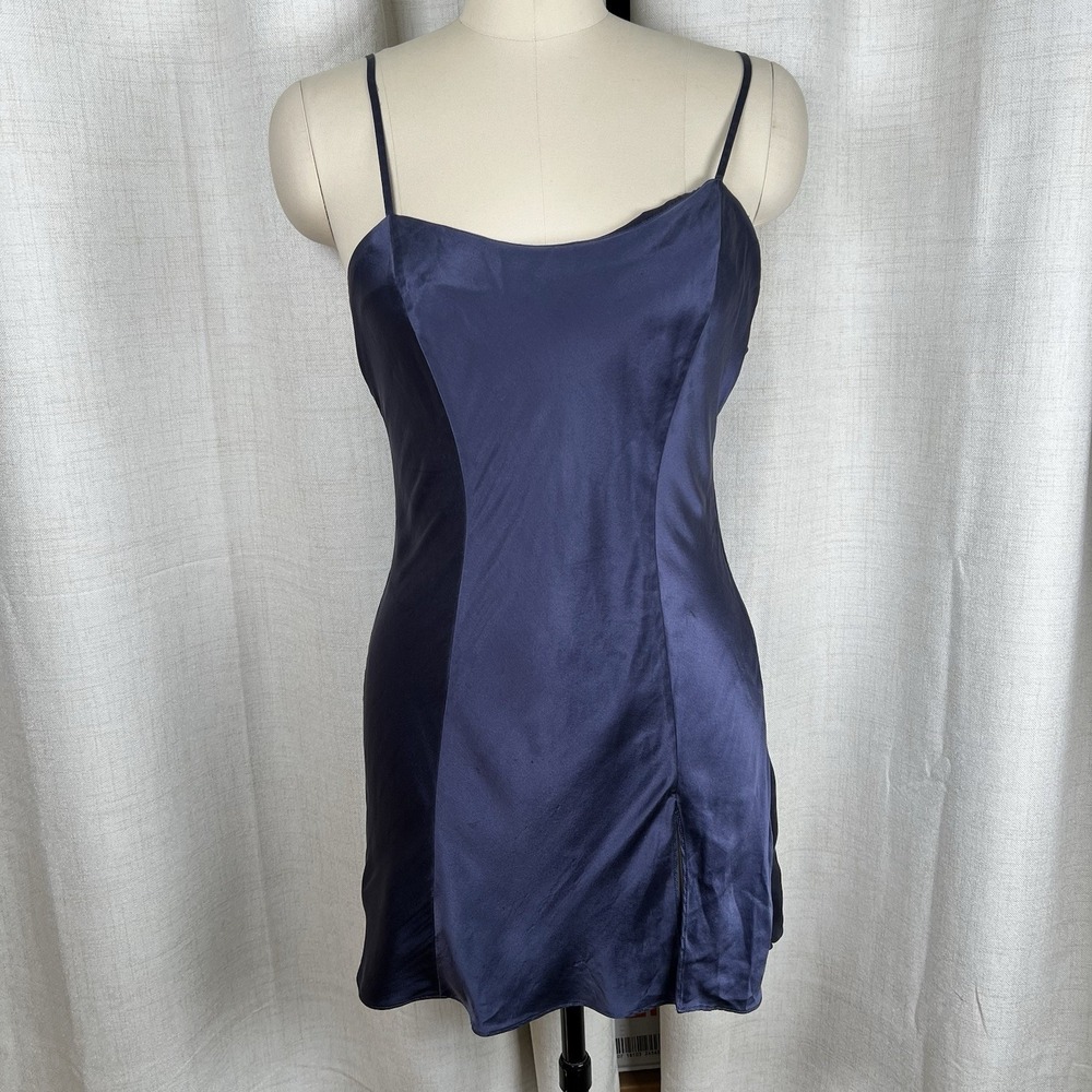 Vintage 90s Y2K Victoria's Secret Silk Mini Slip Dress Medium Blue Chemise Fairy